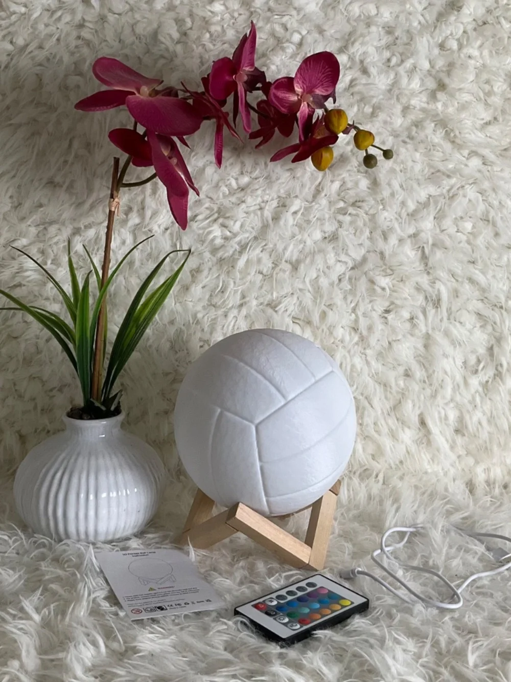 3D-PRINTED VOLLEYBALL LAMP WITH REMOTE-RECHARGEABLE~NEW!